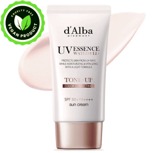 d'Alba Italian White Truffle Waterfull Tone-up Sunscreen, Vegan Skincare, Tinted Moisturizer with SPF 50+ PA++++, Glowy Sunscreen